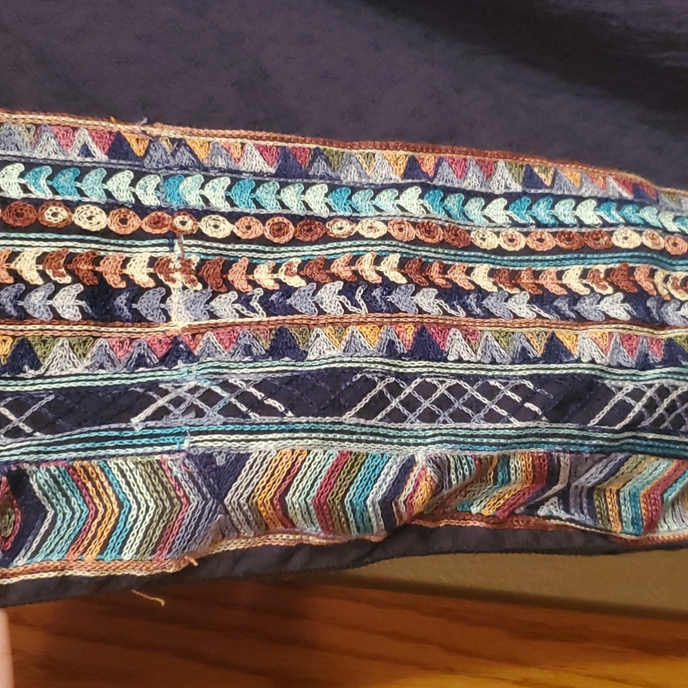 Navy Boho Embroidered Poncho Sleeve Blouse - Picture 3 of 3